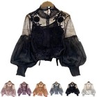 With  Lace Puff Sleeves Elegant Tops For Ladies Women Retro Style Blouse