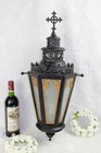 Religious Gothic Church Lantern Light  Metal Black Cross Glass Candle Holder