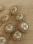 Lot Of 10  22mm Designer Button Pearl Chanel Button Replacement Gold Tone 
