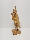 Vintage Hand-carved Wood Chinese Wise Man Figurine Asian Sculpture Smiling Face