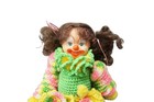 Vintage Crochet Girl Clown Doll 20  Handmade Plush Yarn Toy Creepy Circus