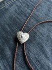 Heart Locket Bolo Tie Brown Leather Cord Handmade Vintage Style Free Shipping