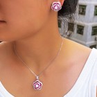 Beauty Flower Pendant Necklace Earring Set Silver Plated Cz Red Crystal Jewelry