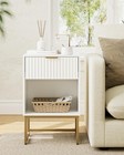 White Nightstand  Fluted Night Stand  Wood Bedside Table With Storage Drawer    