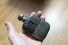 Antique Flask Glass Leather Silver Nice