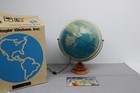 Vintage Replogle World Horizon Illuminated Raised Topography Wood Base 12  Globe