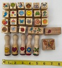 Mixed Lot Of 29 Wooden Rubber Stamps