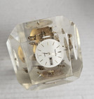 Vintage Mid Century Modern Lucite Resin Paper Weight Cube Watch Mechanical Parts