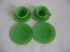 6 Pc Akro Agate Play Dishes Glass Jadeite Vintage Child s Tea Set Plates Cups