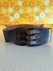 Vintage Black Leather Biker Motorcycle Kidney Belt Tooled Leather Harley Indian