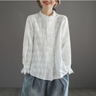 New Women Lace Blouse Shirt Top Ethnic Ruffle Embroidery Floral Loose Retro