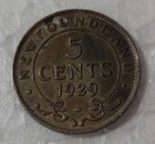 1929 Newfoundland Canada 5 Cents Silver Coin High Grade