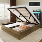 Full queen king Lift Up Pu Leather Upholstered Platform Bed Frame With Bookcase