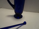 Vintage Cobalt Blue Handblown Glass Cocktail Pitcher Mixer With Stir Rod 10 75   t