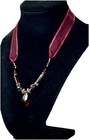 Vtg Sterling Silver Faceted Glass Bead Ribbon Necklace Burgundy Crystal Pendant