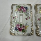 Vintage  Chase Hand Painted Pink Flower Porcelain Set Of 3 Light Switch Covers