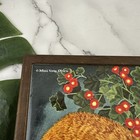 Vintage 80s Avon Cat Tile Trivet Brown Red Floral Mimi Olsen Art Cottage Decor