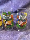 Lot Set Of 4 Vintage Camp Snoopy Mcdonald s 6  Glass Tumblers Charlie Brown Lucy