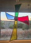 Vtg  Stained Glass Color Blocked 8  Cross Suncatcher  Signed   Numbered