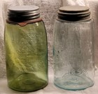 Nice Yellow Olive Amber Swirl  Embossed Ball Mason Quart Fruit Jar Nice Color
