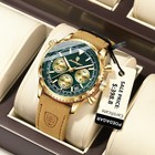 Poedagar Men s Quartz Watch Waterproof Luminous Chronograph Leather Band