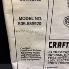 Sears Craftsman Snow Thrower Blower 8hp 26   Owners Manual Model 536 885920