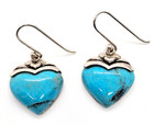 Vintage Sx Sterling Silver   Heart Shaped Turquoise Dangle Earrings Signed