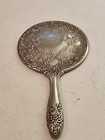 Ornate Vintage Silver Plated Vanity Mirror With Art Nouveau Floral Design