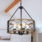Modern Farmhouse Chandelier For Entryway  4-light Vintage Black   Wood Grain