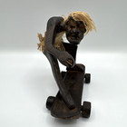 Vintage Hand Carved Wooden Tiki Skateboarder Figurine     Tribal Island Style