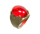 Antique 19thc Russian Tatar Silver Bronze Alloy Ring Ruby Red Glass Gem Size 6  