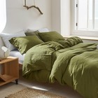 Linen Duvet Cover Set 3pcs Olive Green Breathable Button Closure Basic