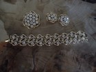 Vintage Kramer Clear Rhinestone Bracelet Brooch Earrings Set In Gold Tone Metal