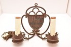 Atq Arts   Crafts  Mission  Bronze Handmade Sconce Double Arm Stained Glass Tile