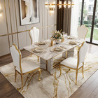 Modern Dining Chairs Set Of 4pcs White Pu Leather With Stainless Steel Gold Legs