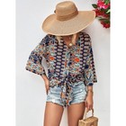 Spring Long Sleeve Tops Womens Casual Shirt V-neck Lace Up Floral Blouses Shirt