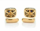 14k Yellow Gold Plated 3ct Oval Cut Lab Created Sapphire Diamond Men s Cufflinks