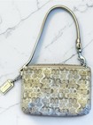 Nwot Vintage Coach Metallic Signature Small Wristlet In Champagne Beige Mini Bag