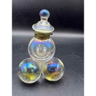 Antique Glass Iridescent Soap Bubble Inkwell With Brass Hinge Late 1800 s