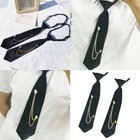 Harajuku Vintage Tie Double Heart Chain Adjustable Pre Tied Necktie For Uniform