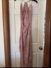 Pink Lace Formal Gown With Slit  Sleeveless  Strappy Back  Elegant Evening Dress