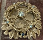 Vtg Ornate Gold-tone Metal W  Turquoise Rhinestones Lipstick Holder