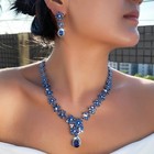 Silver Plated Blue Tanzanite Flower Necklace And Earrings Cz Wedding Jewelry Set