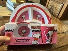 New Peanuts Snoopy Young Kids  5pc Melamine  hearts  Dinnerware Set 2003