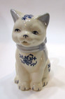 Vintage 1970 s Blue On White Porcelain Cat Shaped Cream Pitcher Kitten Creamer