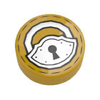       new Lego Tile  Round 1 X 1 With Black And Silver Padlock Pattern Pearl Gold