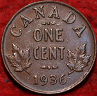          Uncirculated 1936 King George V One Cent Coin Canada