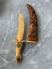 Antique Design Chinese Yak Bone Carved Knife Dragon Pattern Sword Dagger Decor