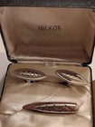 Vintage Hickok Silver Tone Cuff Links   Tie Bar Clip Set Fish Scale Made In Usa