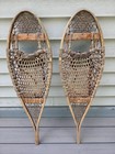Vintage Wooden Handmade Indian Style Snowshoes Old Leather Bindings  37 X 11